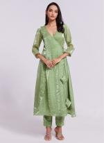 Pure Organza Green Festival Wear Lace Work Readymade Kurti With Pant